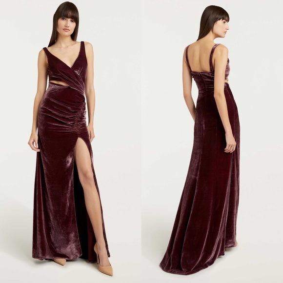 NEW Cinq a Sept PLUM Callalily GENEVIVE Cutout VELVET Ruched BOW Evening GOWN 12 - Picture 2 of 16